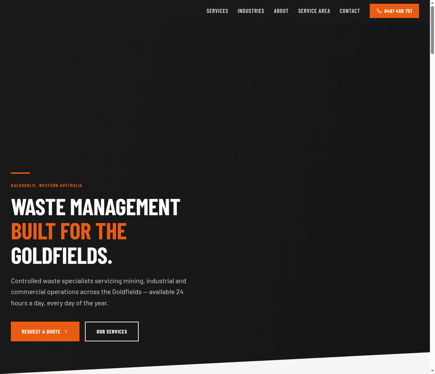 Public homepage screenshot for Goldfields Waste Solutions.