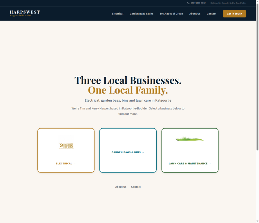 Public homepage screenshot for HarpsWest.